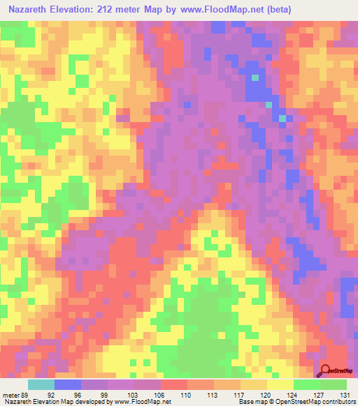 Nazareth,Colombia Elevation Map