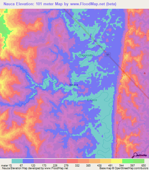 Nauca,Colombia Elevation Map