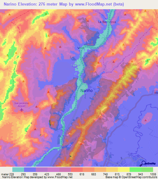 Narino,Colombia Elevation Map