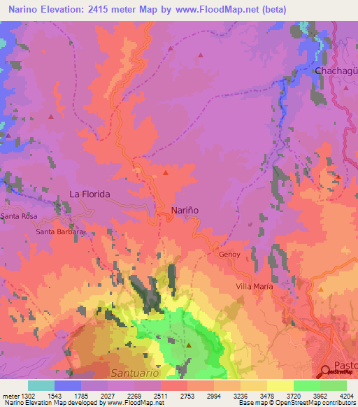 Narino,Colombia Elevation Map