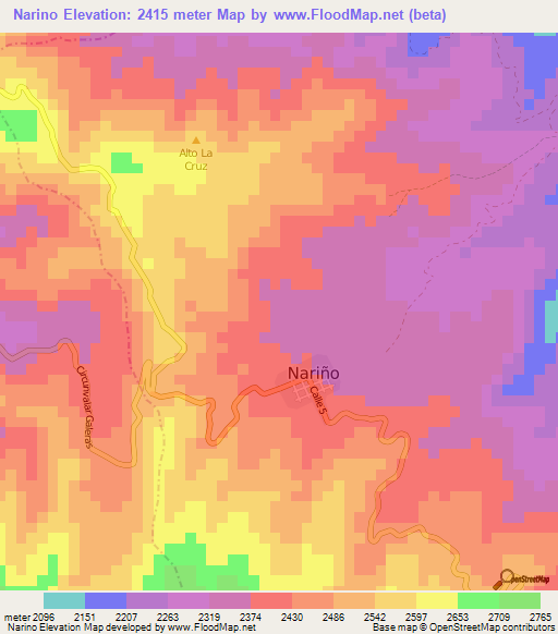 Narino,Colombia Elevation Map