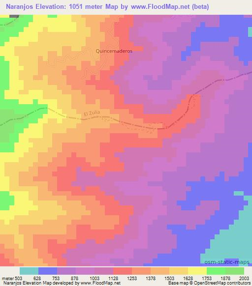 Naranjos,Colombia Elevation Map