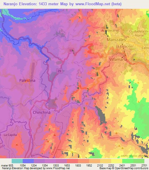 Naranjo,Colombia Elevation Map