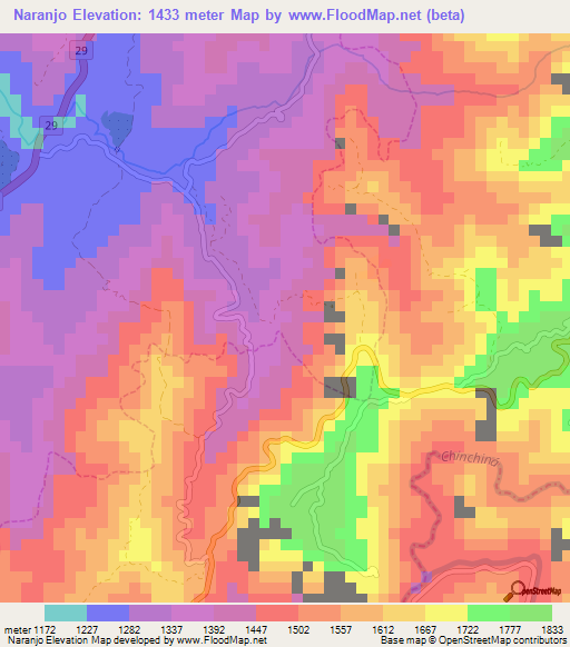 Naranjo,Colombia Elevation Map