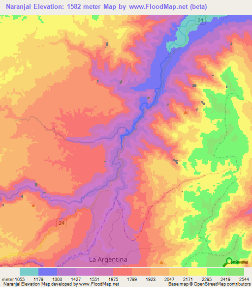 Naranjal,Colombia Elevation Map