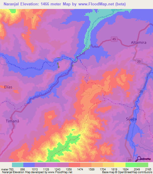 Naranjal,Colombia Elevation Map