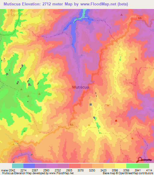 Mutiscua,Colombia Elevation Map