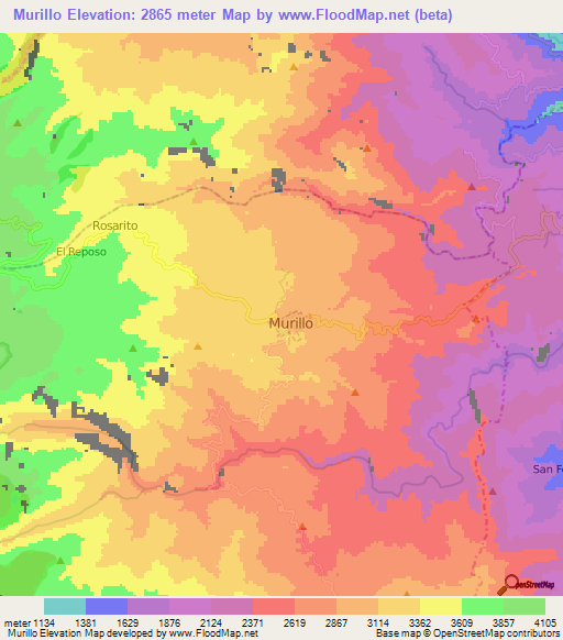 Murillo,Colombia Elevation Map