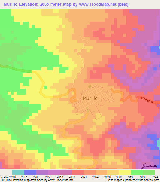 Murillo,Colombia Elevation Map