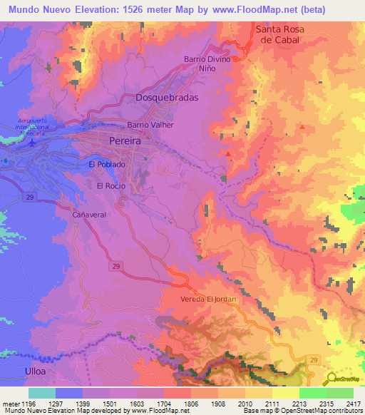 Mundo Nuevo,Colombia Elevation Map