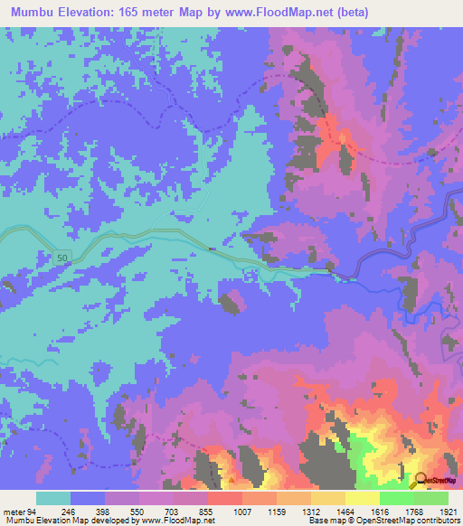 Mumbu,Colombia Elevation Map