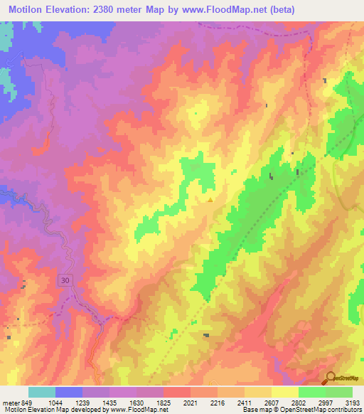 Motilon,Colombia Elevation Map