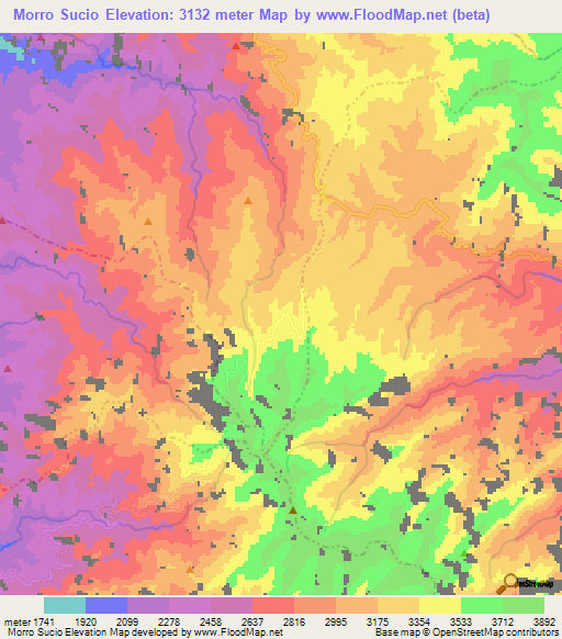 Morro Sucio,Colombia Elevation Map