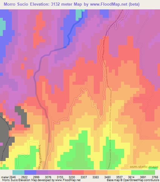 Morro Sucio,Colombia Elevation Map