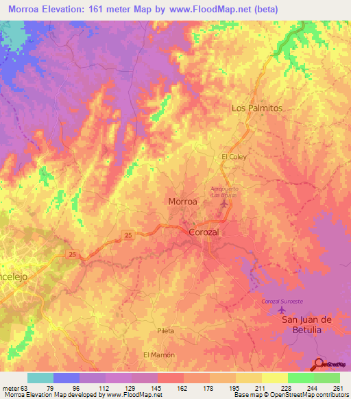 Morroa,Colombia Elevation Map