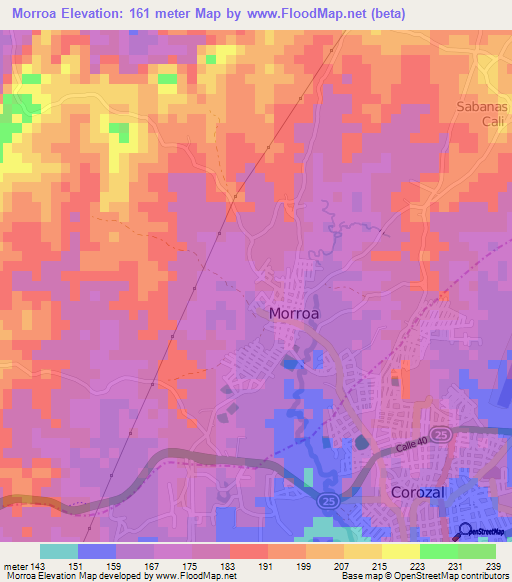 Morroa,Colombia Elevation Map