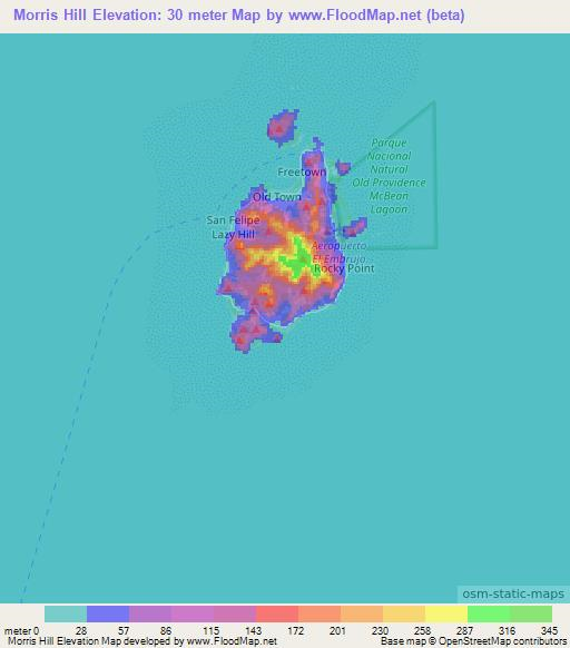 Morris Hill,Colombia Elevation Map