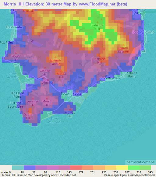 Morris Hill,Colombia Elevation Map