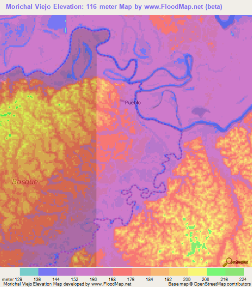 Morichal Viejo,Colombia Elevation Map