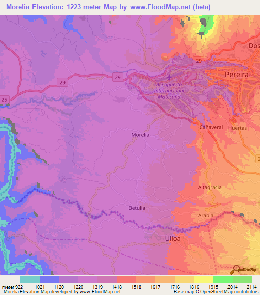 Morelia,Colombia Elevation Map