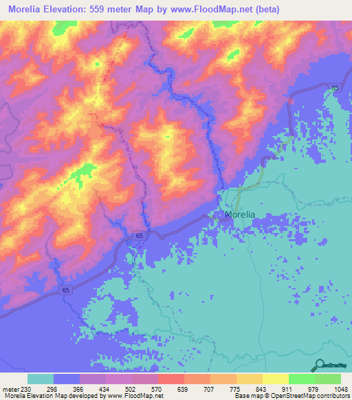 Morelia,Colombia Elevation Map