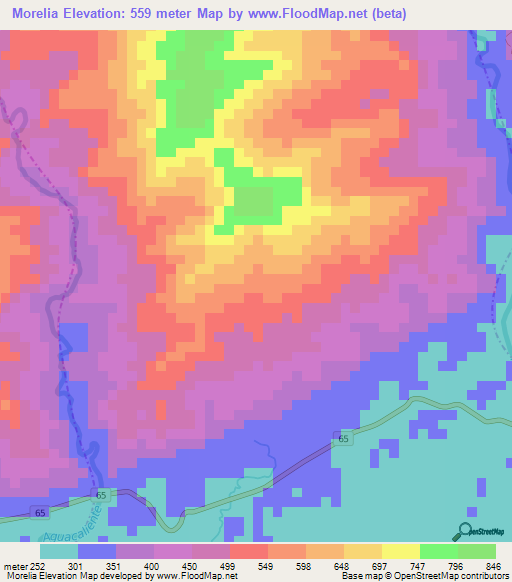 Morelia,Colombia Elevation Map