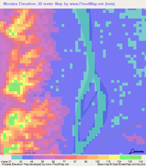 Morales,Colombia Elevation Map