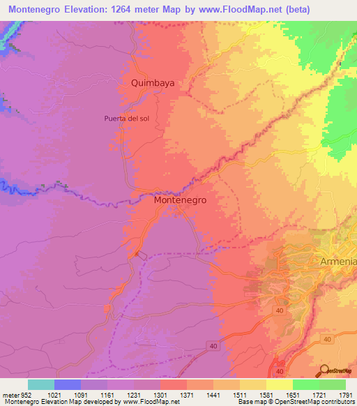 Montenegro,Colombia Elevation Map