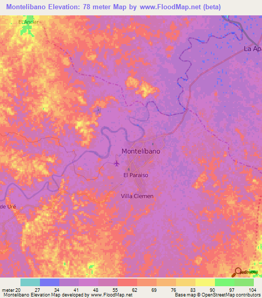 Montelibano,Colombia Elevation Map