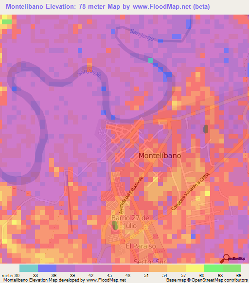 Montelibano,Colombia Elevation Map