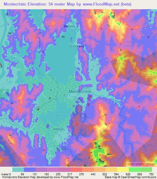 Montecristo,Colombia Elevation Map