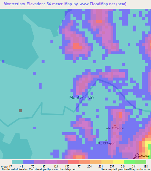 Montecristo,Colombia Elevation Map