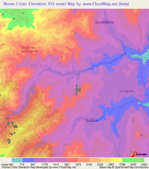 Monte Cristo,Colombia Elevation Map