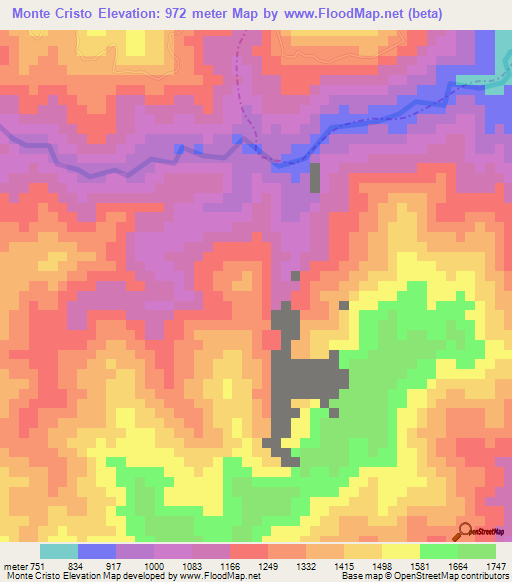 Monte Cristo,Colombia Elevation Map