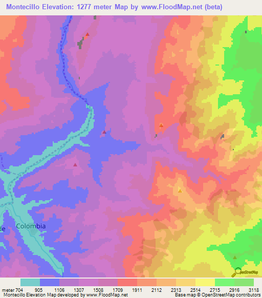 Montecillo,Colombia Elevation Map