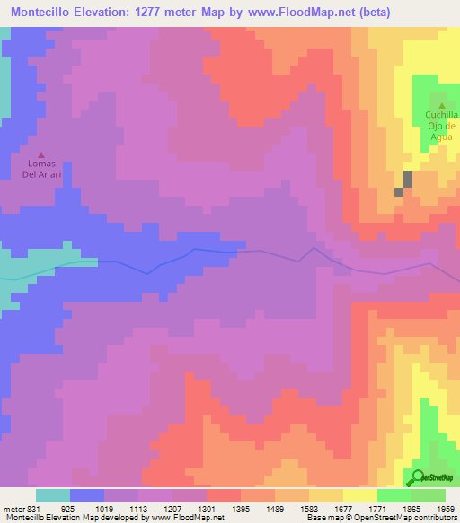 Montecillo,Colombia Elevation Map