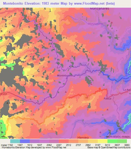 Montebonito,Colombia Elevation Map