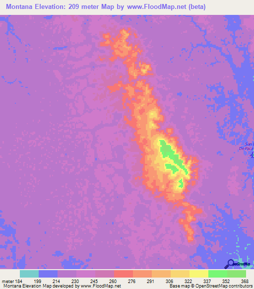 Montana,Colombia Elevation Map