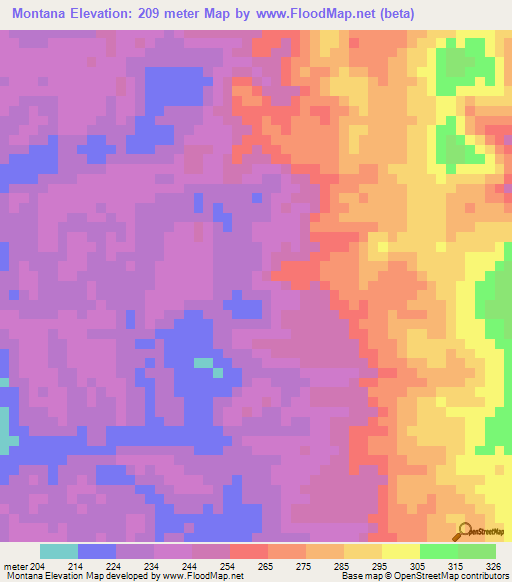 Montana,Colombia Elevation Map