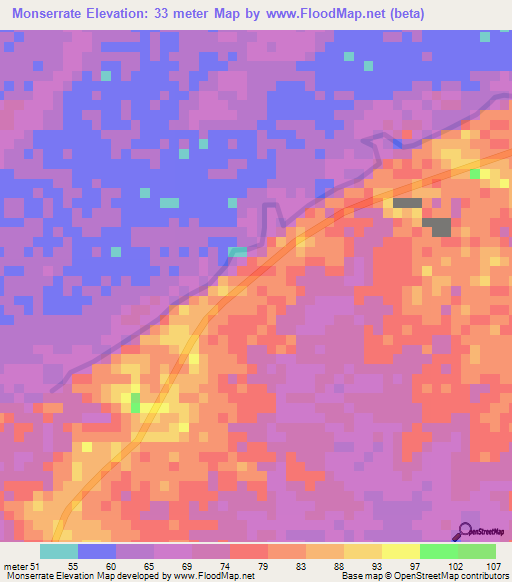 Monserrate,Colombia Elevation Map