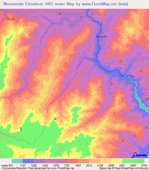 Monserrate,Colombia Elevation Map