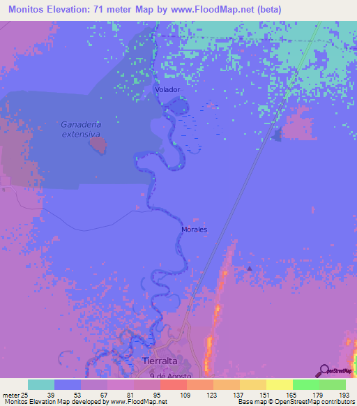 Monitos,Colombia Elevation Map