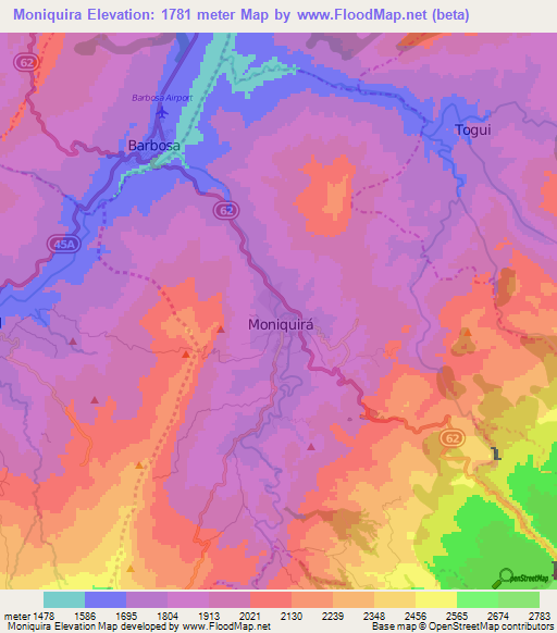 Moniquira,Colombia Elevation Map