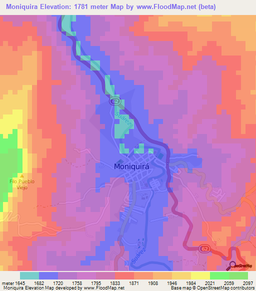 Moniquira,Colombia Elevation Map