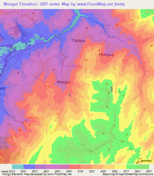 Mongui,Colombia Elevation Map