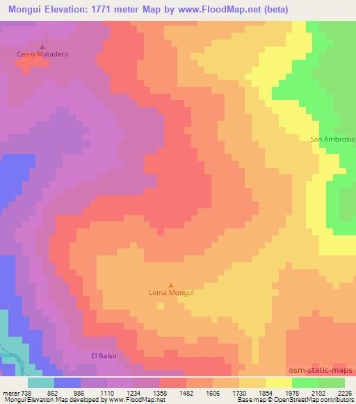 Mongui,Colombia Elevation Map