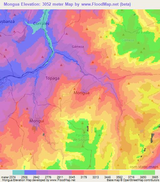 Mongua,Colombia Elevation Map