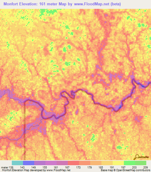 Monfort,Colombia Elevation Map