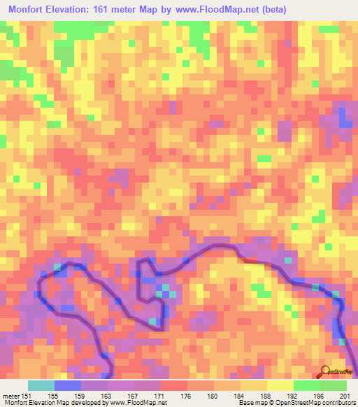 Monfort,Colombia Elevation Map