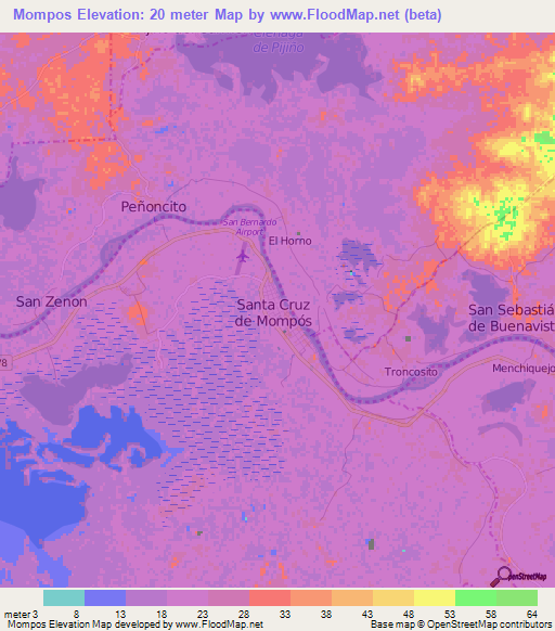 Mompos,Colombia Elevation Map